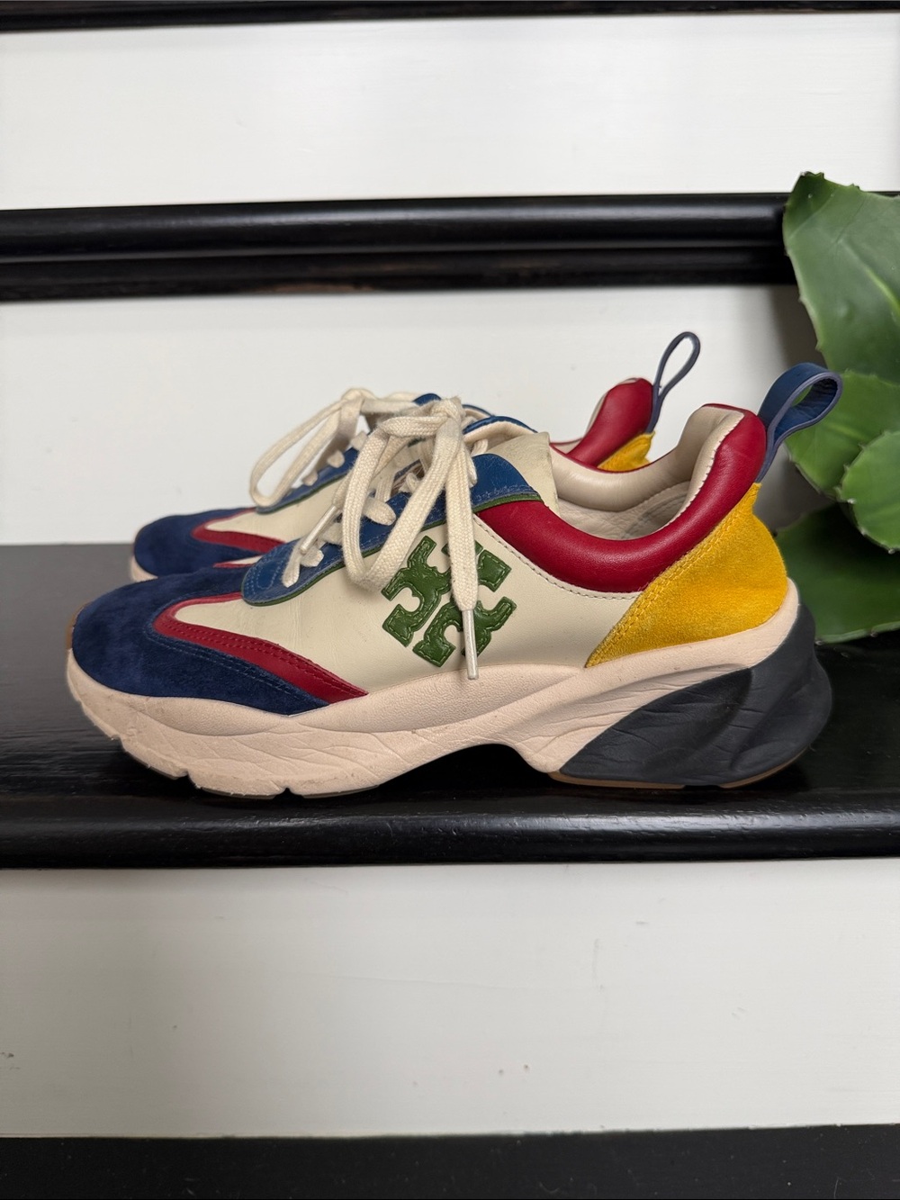 Tory Burch Multi-Color Leather & Suede Chunky Sneakers